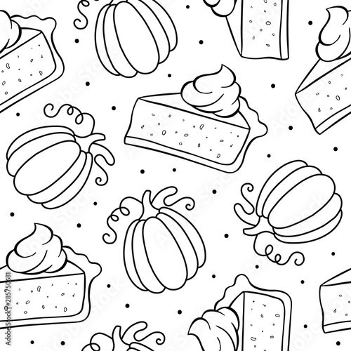 Seamless pattern of pumpkin pie and pumpkin.