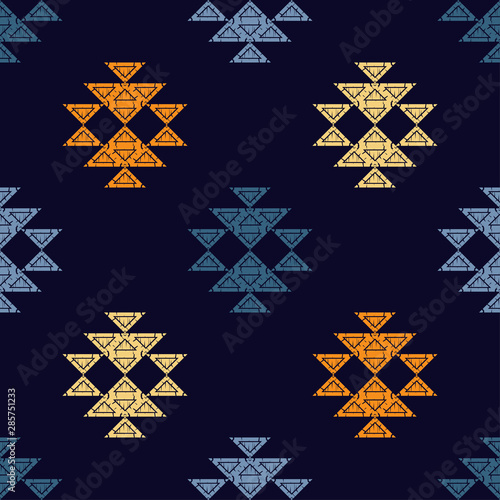 Ethnic boho seamless pattern. Lace. Embroidery on fabric. Patchwork texture. Weaving. Traditional ornament. Tribal pattern. Folk motif. Can be used for wallpaper, textile, wrapping, web. 