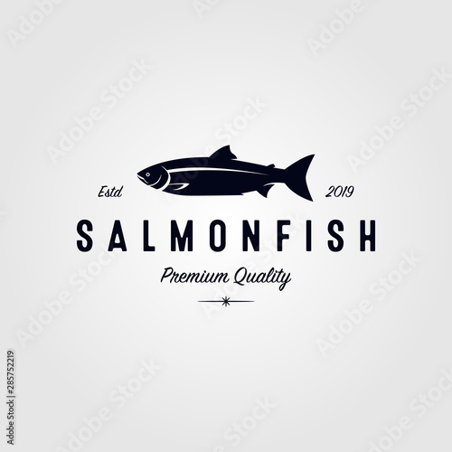 vintage salmon fish logo seafood label badge vector design illustration