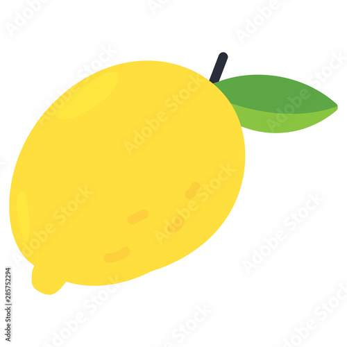 Cartoon fresh yellow lemon with leaf vector illustration