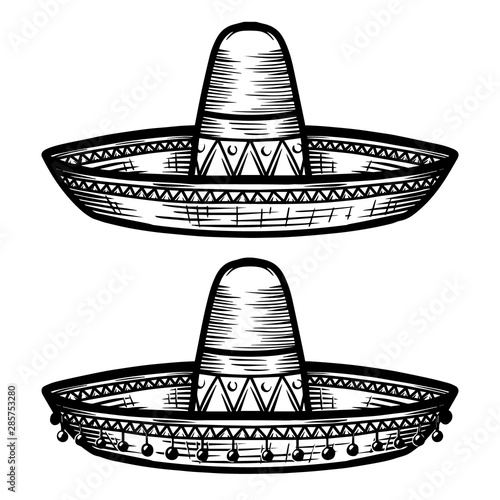 Mexican sombrero in tattoo style isolated on white background. Design element for poster, t shit, card, emblem, sign, badge. photo