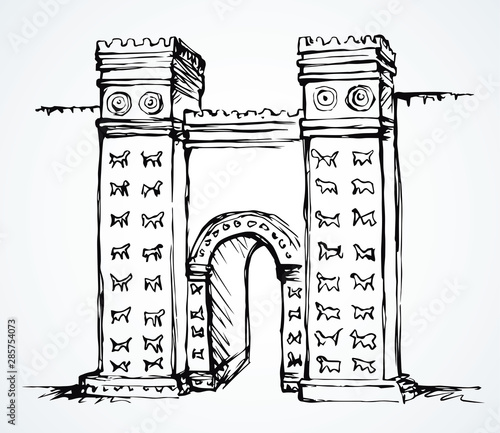 Babylonian Gate. Vector drawing scene