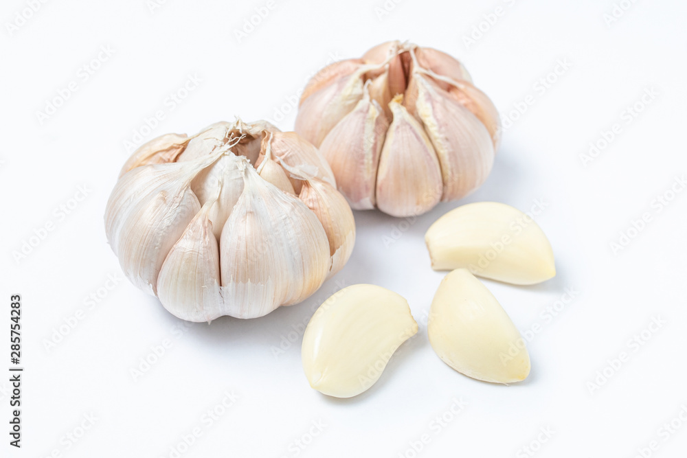 Natural garlic asian specie on white background
