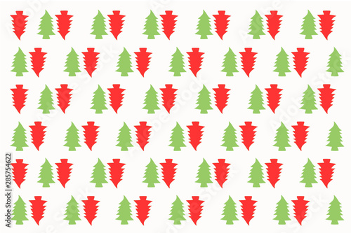 Seamless Christmas tree repeated pattern Wrapping paper design. Wallpaper background. Red and green color trees.
