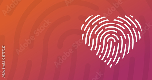 Fingerprint vector style illustration of heart. Mono and gradient colors of heart icon modern background poster card