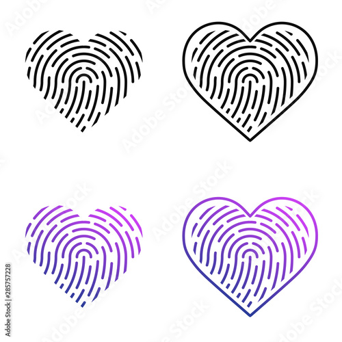 Fingerprint vector style illustration of heart. Mono and gradient colors of heart icons