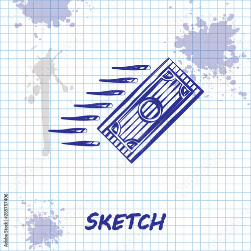 Sketch line Fast payments icon isolated on white background. Fast money transfer payment. Financial services, fast loan, time is money, cash back concept. Vector Illustration