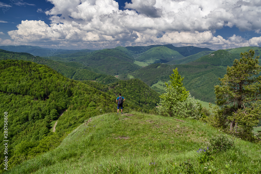 Hiker looking from hill Zniev, Slovakia