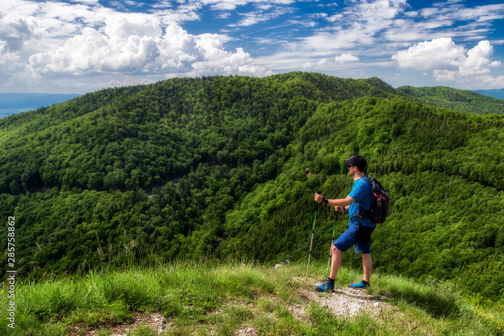 Tourist looking from hill Zniev, Slovakia