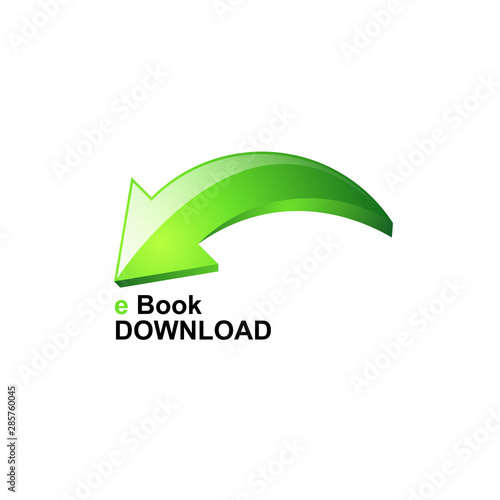 Ebook download with green arrow vector icon, isolated on white background