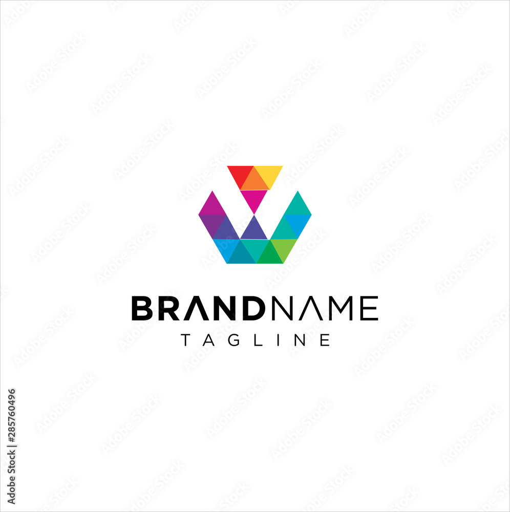 Abstract Creative Colorful  Hexagon Letter W Logo polygonal Style Icon Design Vector. Alphabet Initial w Cube Logo Template