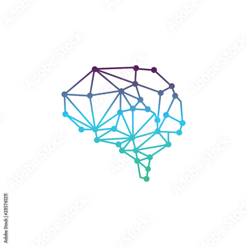 brain with a line connecting to circle logo template
