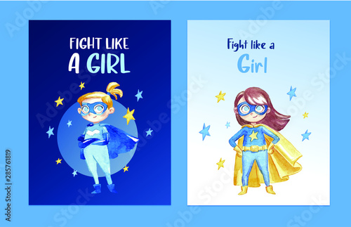 Awesome girl superhero card collection template design 