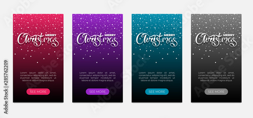 Merry Christmas text hand drawn calligraphy lettering blogger stories banner design template. Happy New Year holiday typography greeting gift story poster with snow. Vector xmas illustration