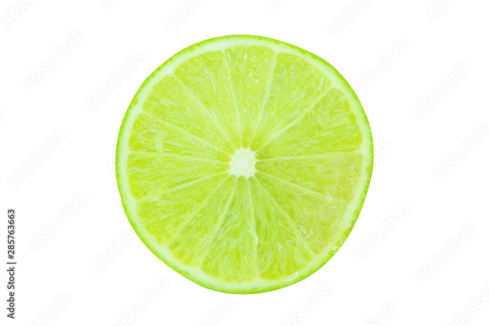 Slice of green lime isolated on white background. with clipping path Slice of green lime isolated on white background. with clipping path