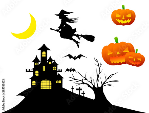 ハロウィン ほうきで空を飛ぶ魔女 城のシルエット ジャックオーランタンイラスト素材 Stock Vector Adobe Stock ハロウィン ほうきで空を飛ぶ魔女 城のシルエット ジャックオーランタンイラスト素材 Stock Vector Adobe Stock