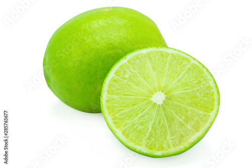 Slice of green lime isolated on white background. with clipping path