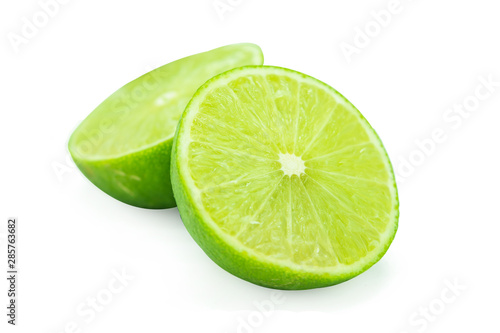 Slice of green lime isolated on white background. with clipping path