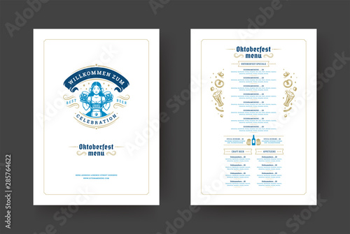 Oktoberfest menu vintage typography template with cover beer festival celebration and label design vector illustration.