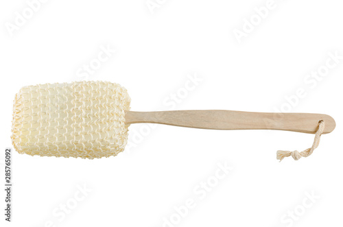 Loofah scrub brush body with long handles isolated on white background