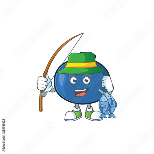 Fishing fresh blueberry character design with mascot