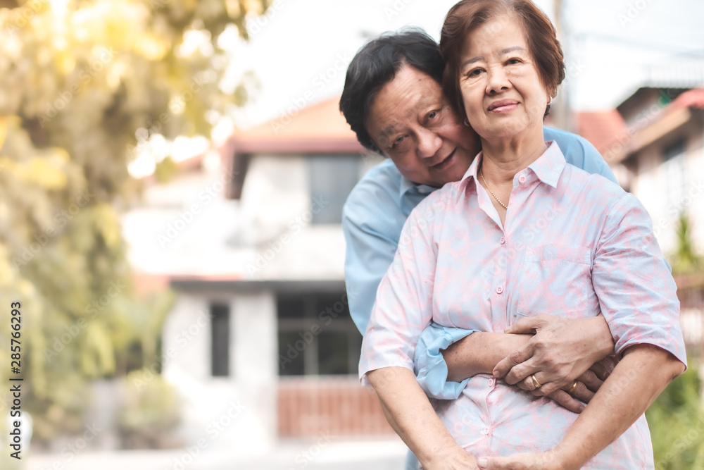 Happy elderly couple with lifestyle after retiree concept. Lovely asian seniors couple embracing together .