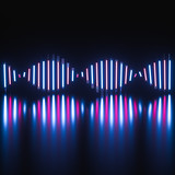 Glowing neon tubes and DNA shape, 3d rendering.