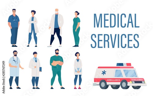 Medical Services Set with Cartoon Hospital Staff