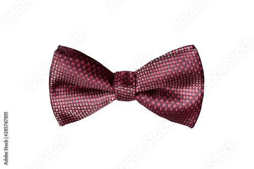 Red bow tie for satin fabric tuxedo isolated on white background.