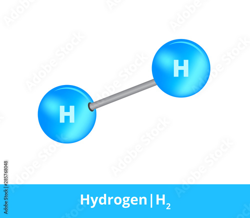 Vector ball-and-stick blue model of chemical substance. Icon of hydrogen molecule H2. Structural formula suitable for education isolated on a white background.