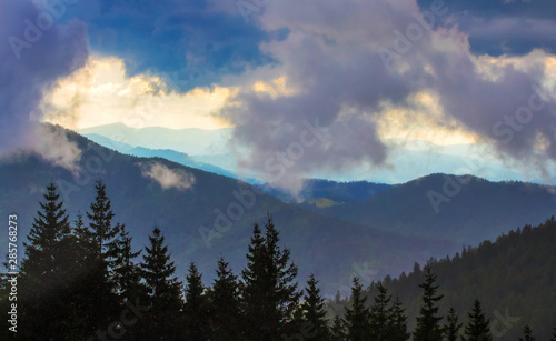 Thick clouds cover the mountains before a thunderstorm_ © Volodymyr