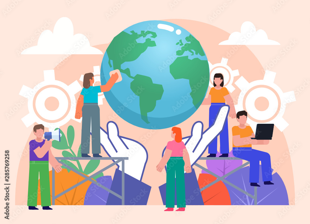 Ecological issues, environment care, day of earth concept. Group of