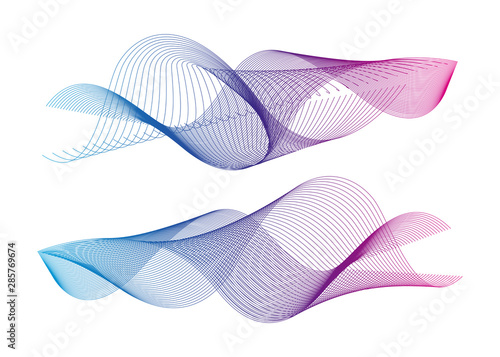 Wave of the many colored lines. Abstract wavy stripes on a white background isolated. Creative line art. Design elements created using the Blend Tool. 