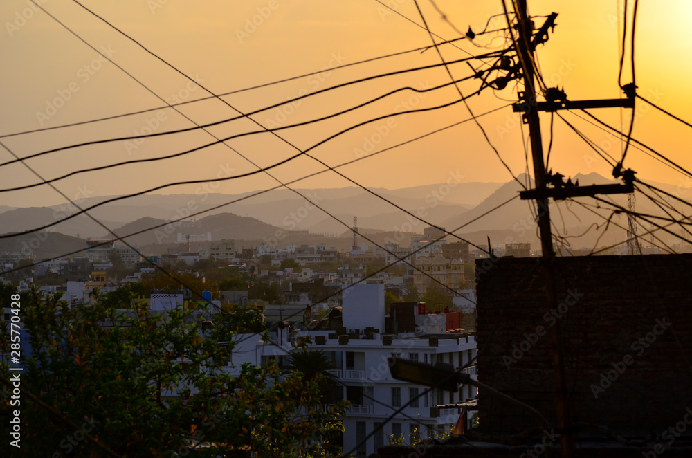 View of a beautiful sunset in Udaipur, India