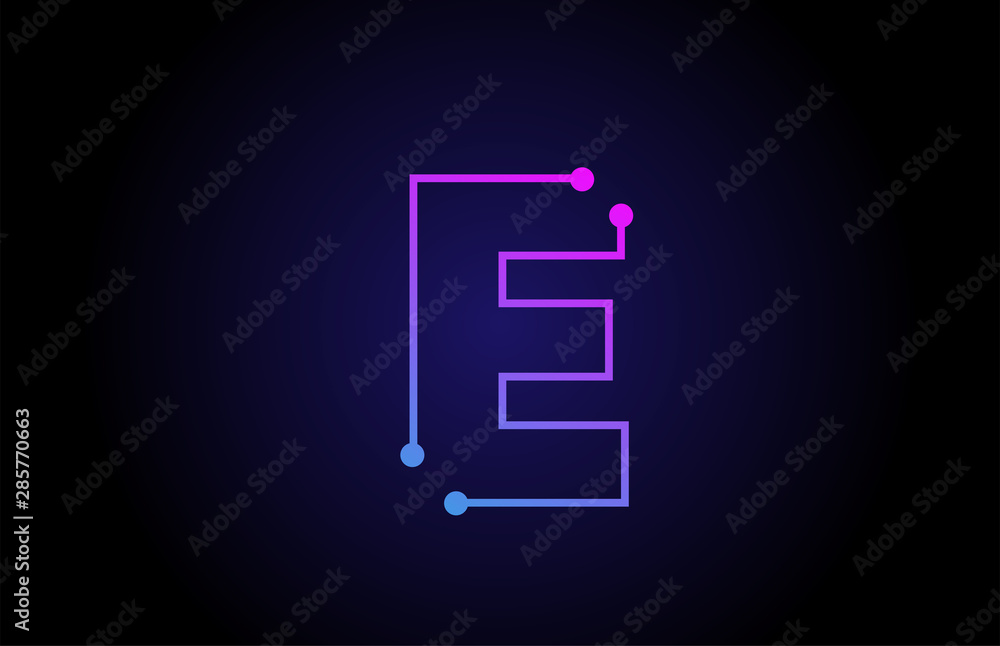 Alphabet letter logo icon design E in pink blue colors Alphabet letter logo icon design E in pink blue colors