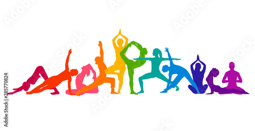 Detailed colorful silhouette yoga vector illustration. Fitness Concept. Gymnastics. Aerobics.