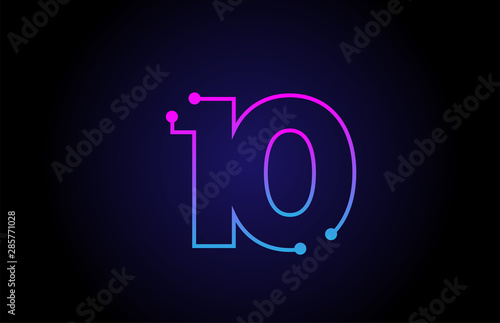 Number 10 logo icon design in pink blue colors