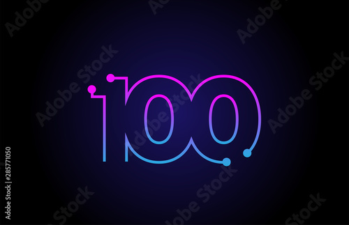 Number 100 logo icon design in pink blue colors