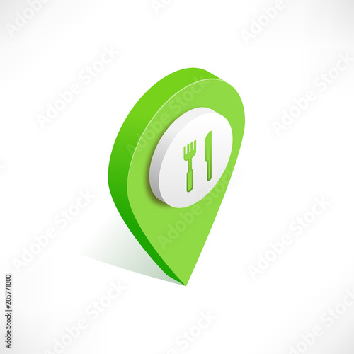 Map pointer pin isometric with Fork and knife