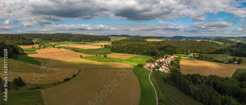 Panoramic view on an agricultural landscape near Stockach in Germany.