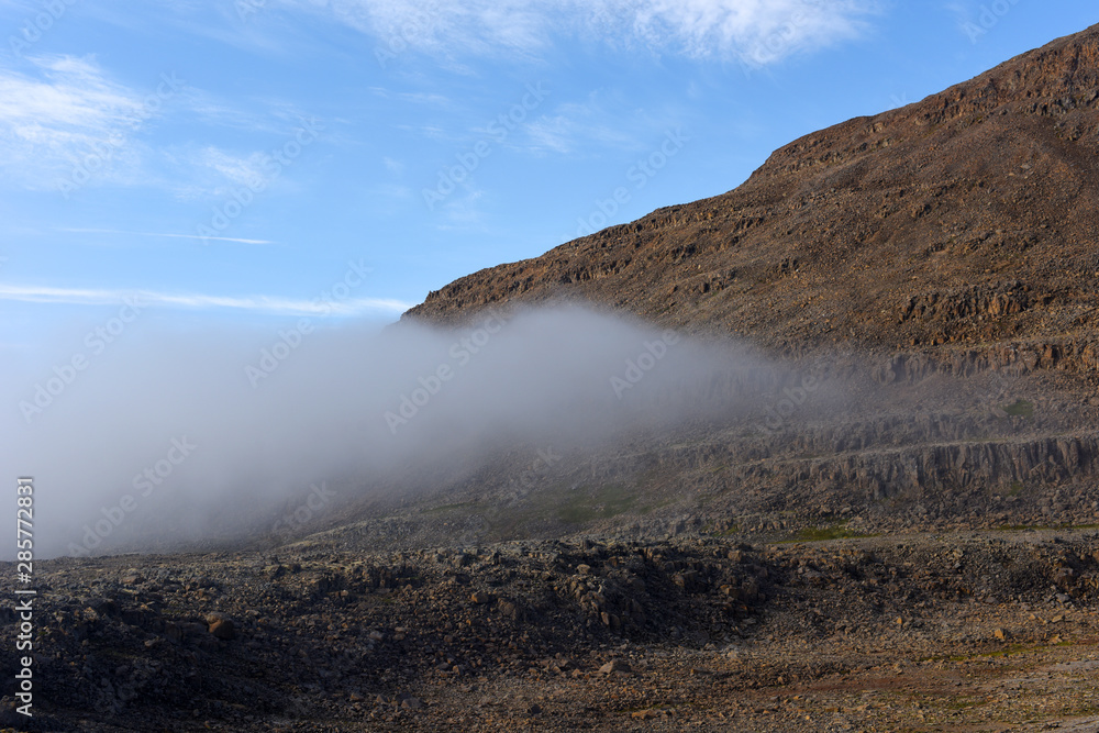 Magic foggy morning and beautiful view of lava fields, Iceland, Europe.