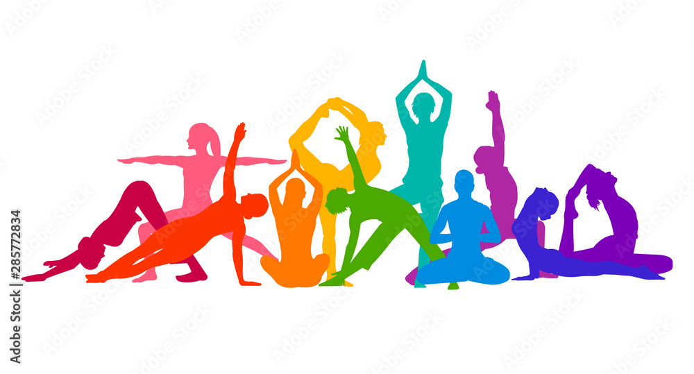 Fototapeta Detailed colorful silhouette yoga vector illustration. Fitness Concept. Gymnastics. Aerobics.