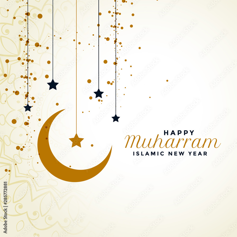 happy muharram greeting with moon and star background Stock Vector ...