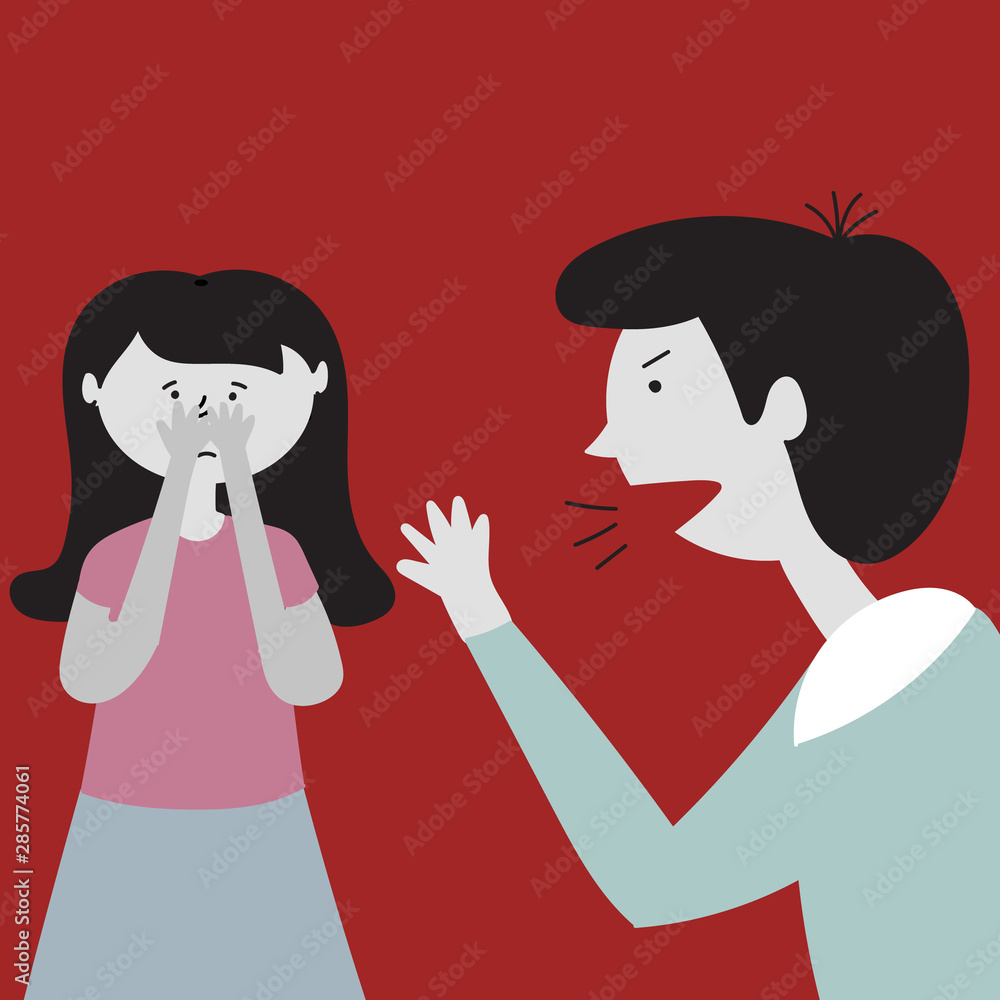 Father screams at his daughter. Father is angry and waving his arms. Daughter is scared. Child abuse. Editable vector illustration Father screams at his daughter. Father is angry and waving his arms. Daughter is scared. Child abuse. Editable vector illustration