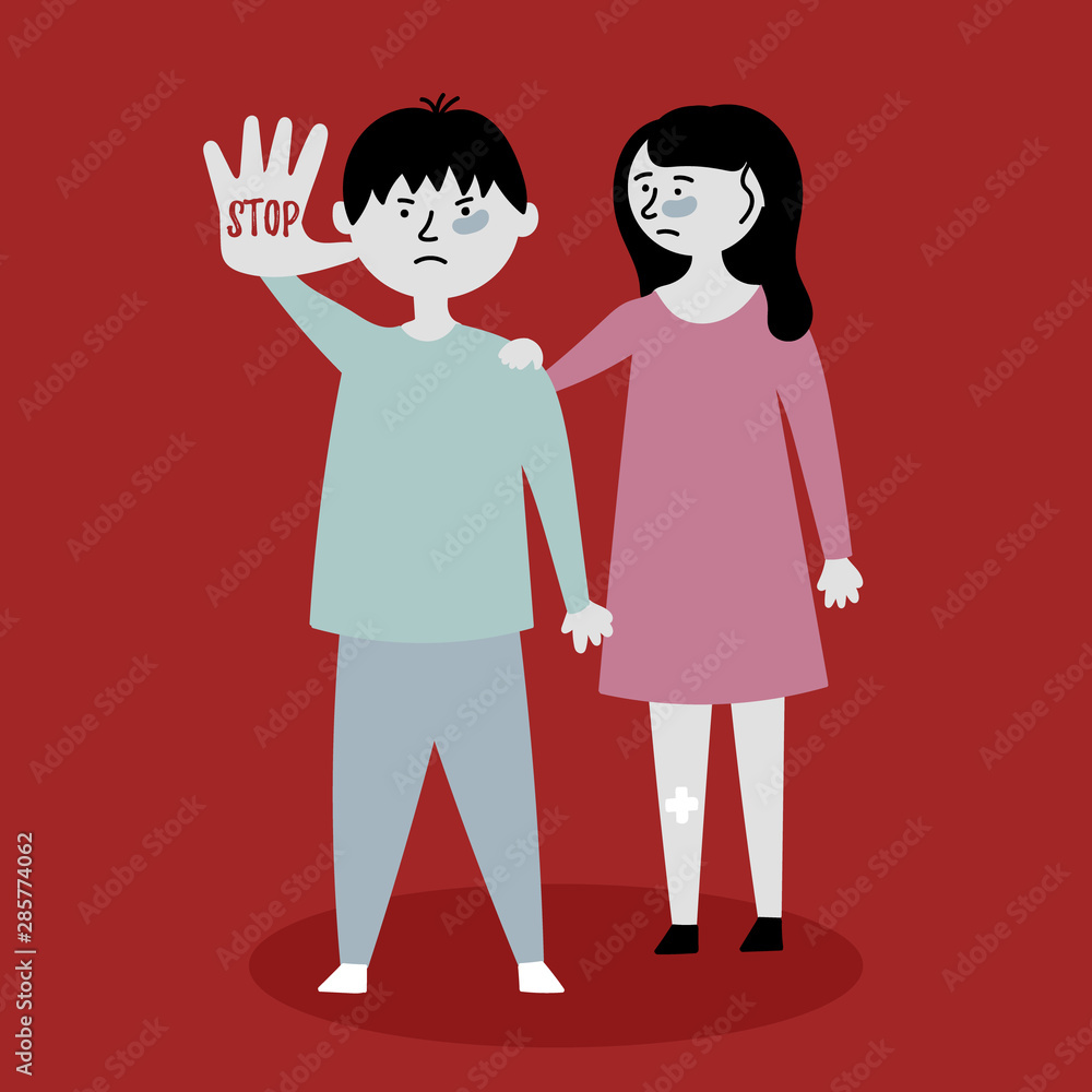 Children are asked to stop the violence. Children stand behind each other. Stop mocking the kids. Child abuse. Editable vector illustration Children are asked to stop the violence. Children stand behind each other. Stop mocking the kids. Child abuse. Editable vector illustration