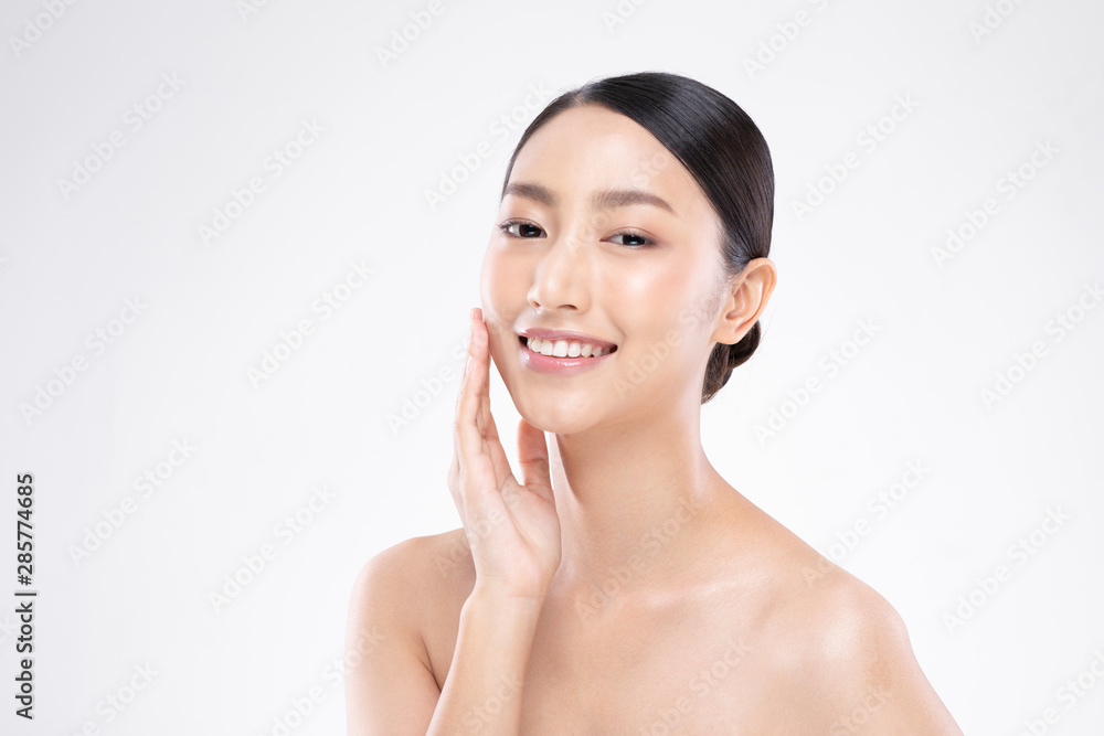 Beautiful Asian woman touching soft cheek smile with clean and fresh skin Happiness and cheerful with positive emotional,isolated on white background,Beauty and Cosmetics Concept Beautiful Asian woman touching soft cheek smile with clean and fresh skin Happiness and cheerful with positive emotional,isolated on white background,Beauty and Cosmetics Concept