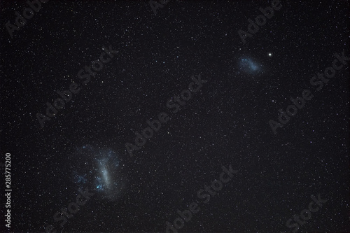 Magellanic Clouds in Australian night sky seen on southern hemisphere during clear night