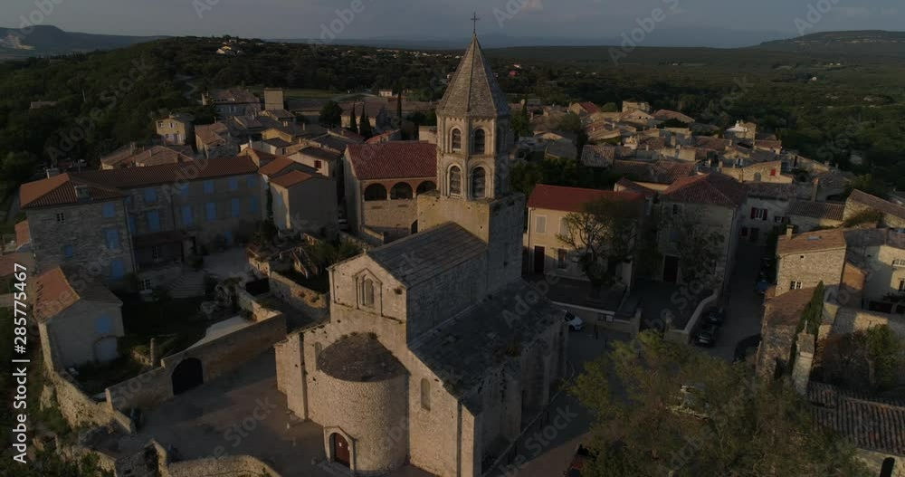 La Garde-Adhémar aerial back traveling, Drôme, labelled Les Plus Beaux Villages de France