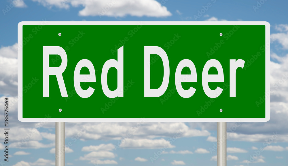 Rendering of a green highway sign for Red Deer Alberta Canada Rendering of a green highway sign for Red Deer Alberta Canada