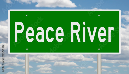 Rendering of a green highway sign for Peace River Alberta Canada photo